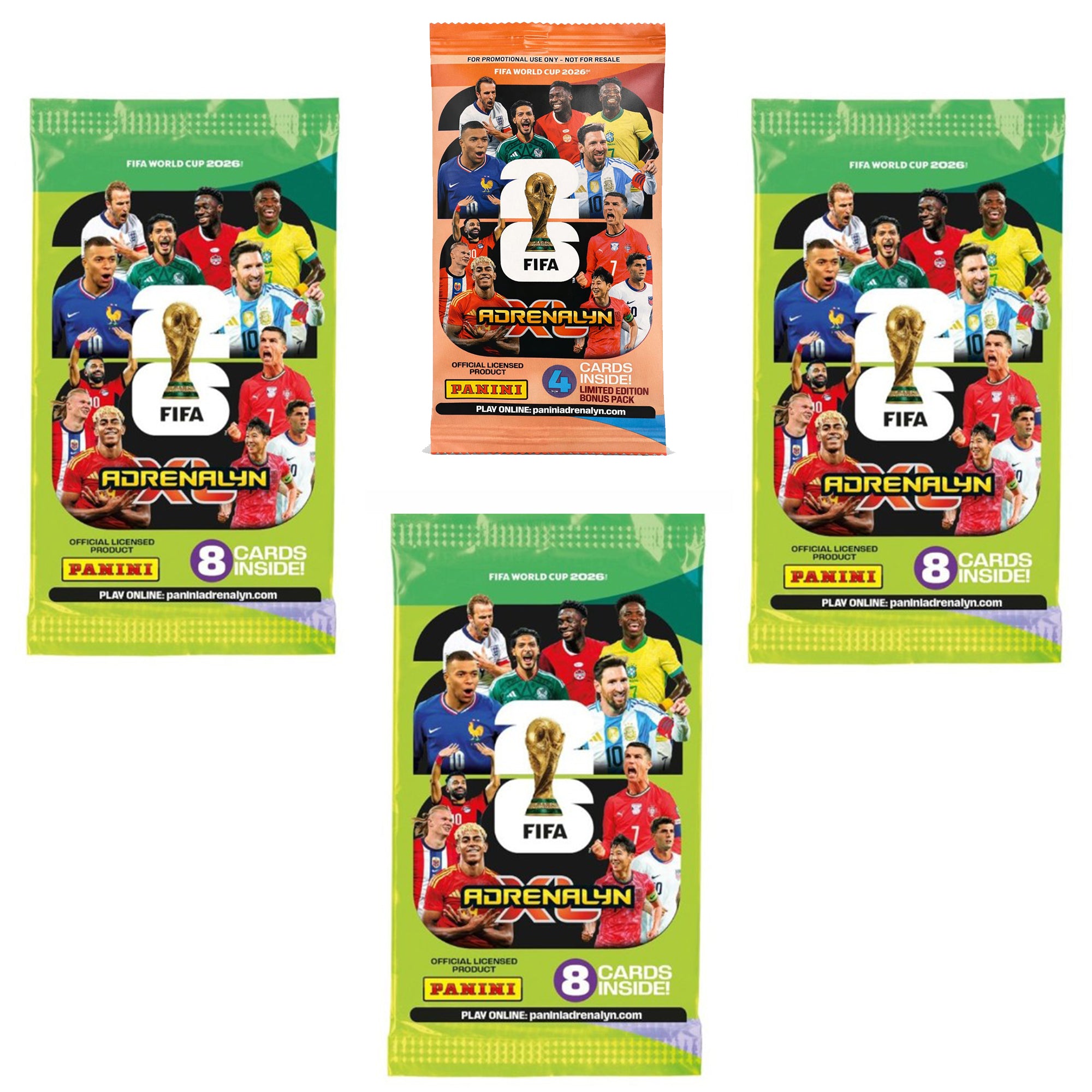 Panini FIFA World Cup 2026 Adrenalyn XL Card Bundle | 3 Sealed Packs + 1 Promo Pack (28 Cards) | Official Panini