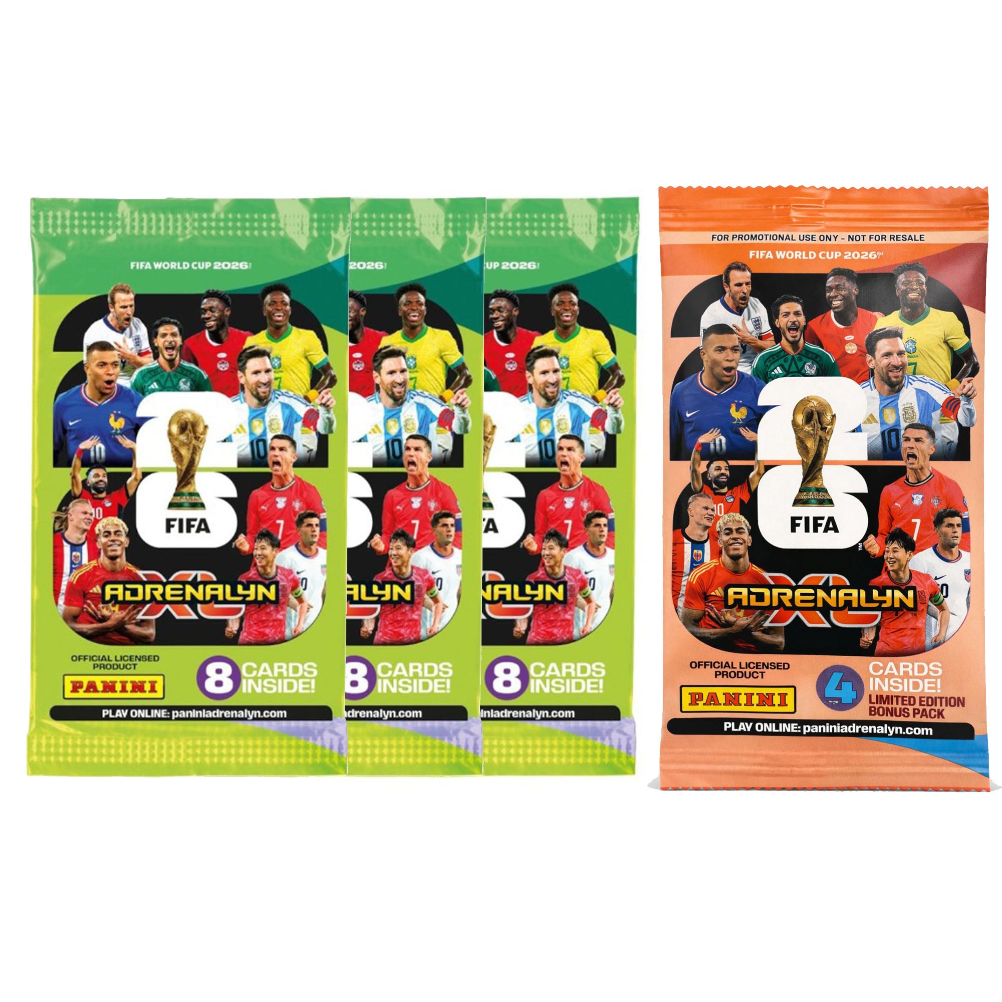 Panini FIFA World Cup 2026 Adrenalyn XL Card Bundle | 3 Sealed Packs + 1 Promo Pack (28 Cards) | Official Panini