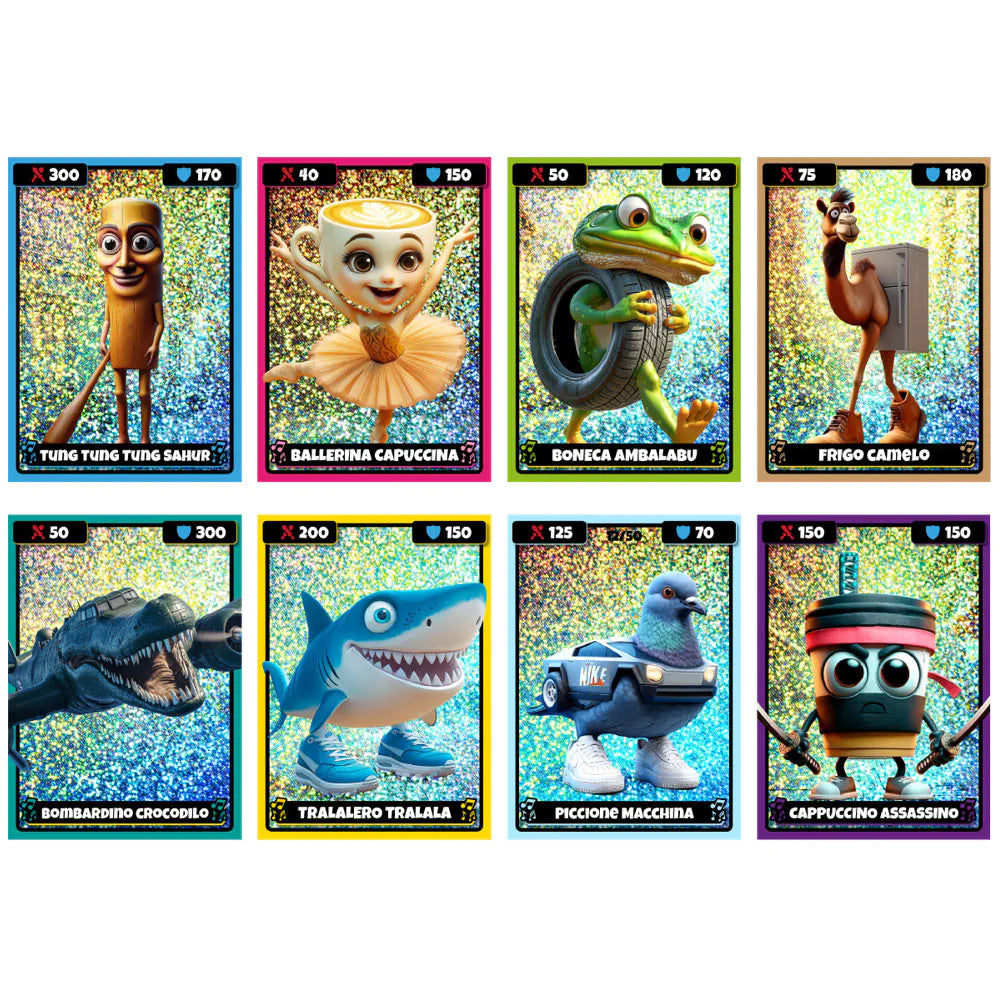 Italian Brainrot Cards Pack + Tattoos Random Holographic Meme Trading Cards