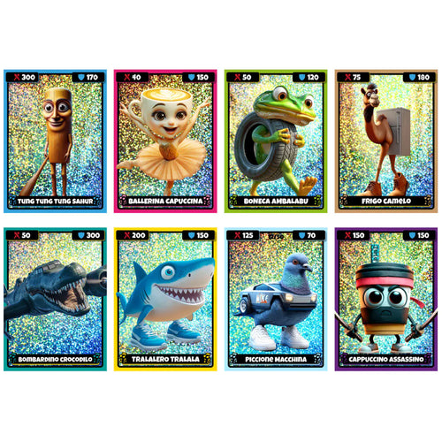Italian Brainrot Cards Pack + Tattoos Random Holographic Meme Trading Cards
