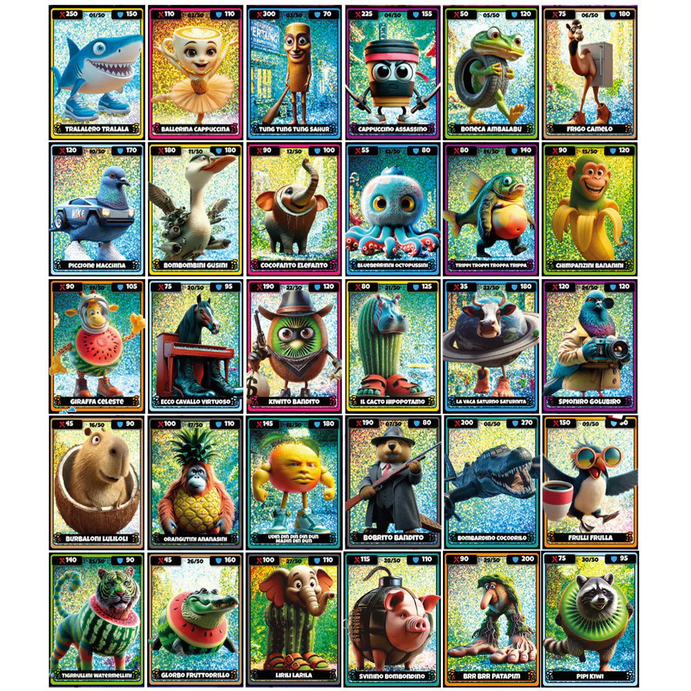 Italian Brainrot Cards Pack + Tattoos Random Holographic Meme Trading Cards