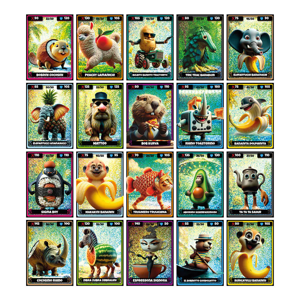Italian Brainrot Cards Pack + Tattoos Random Holographic Meme Trading Cards