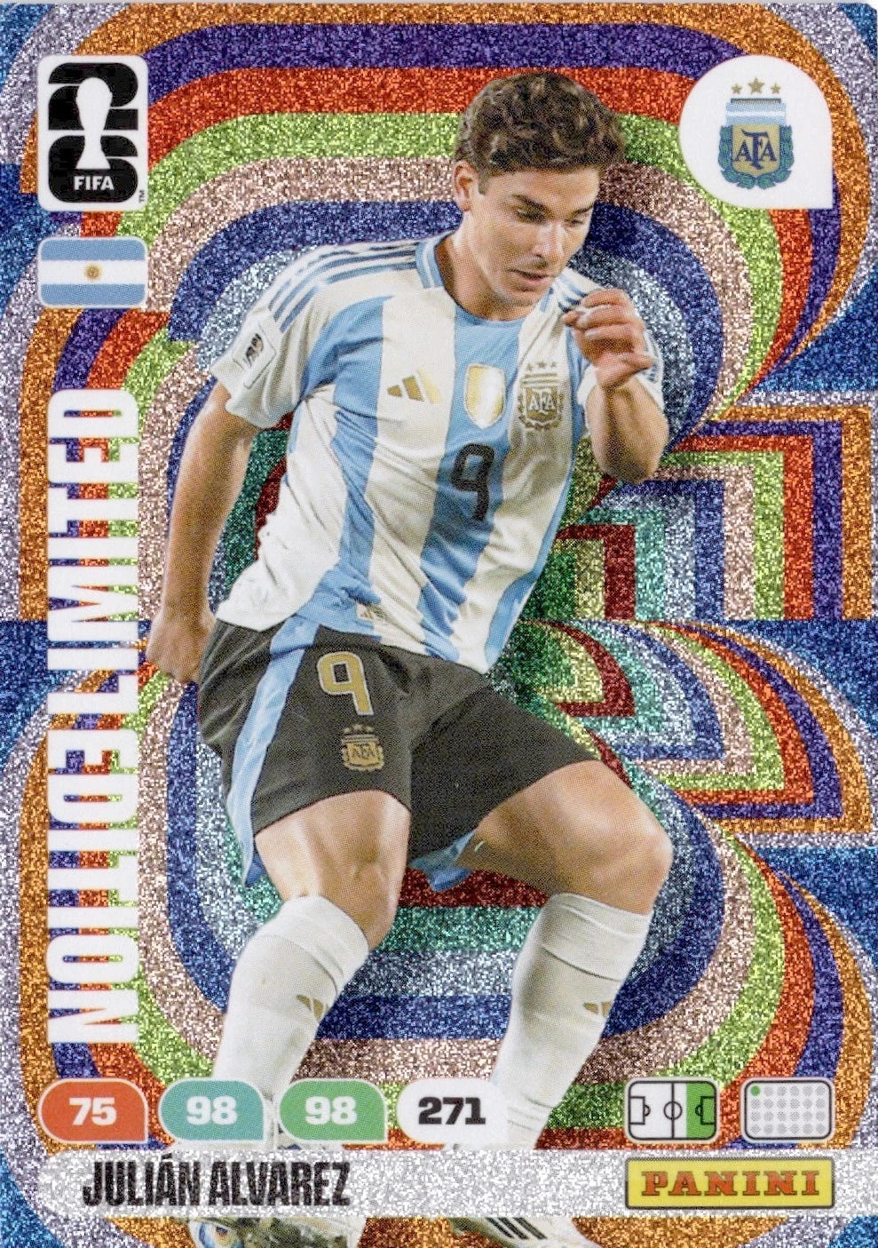 Julián Álvarez Limited Edition Panini FIFA 365 2026 Rainbow Foil Card | Argentina