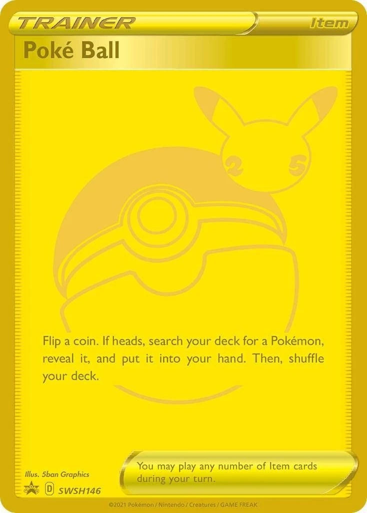 Pokémon Poké Ball SWSH146 Gold Black Star Promo 25th Anniversary Holo NM Collectible Card